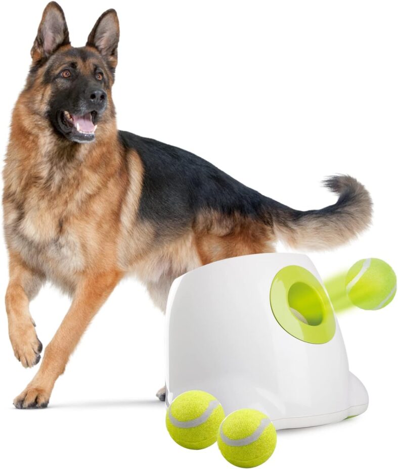 ALL FOR PAWS Automatic Ball Thrower for Dogs, Interactive Dog Ball Launcher Machine, rechargeable Fetch Toy with 3 Tennis Balls Included, Adjustable Launch Distance, Ideal for Medium and Large Dogs