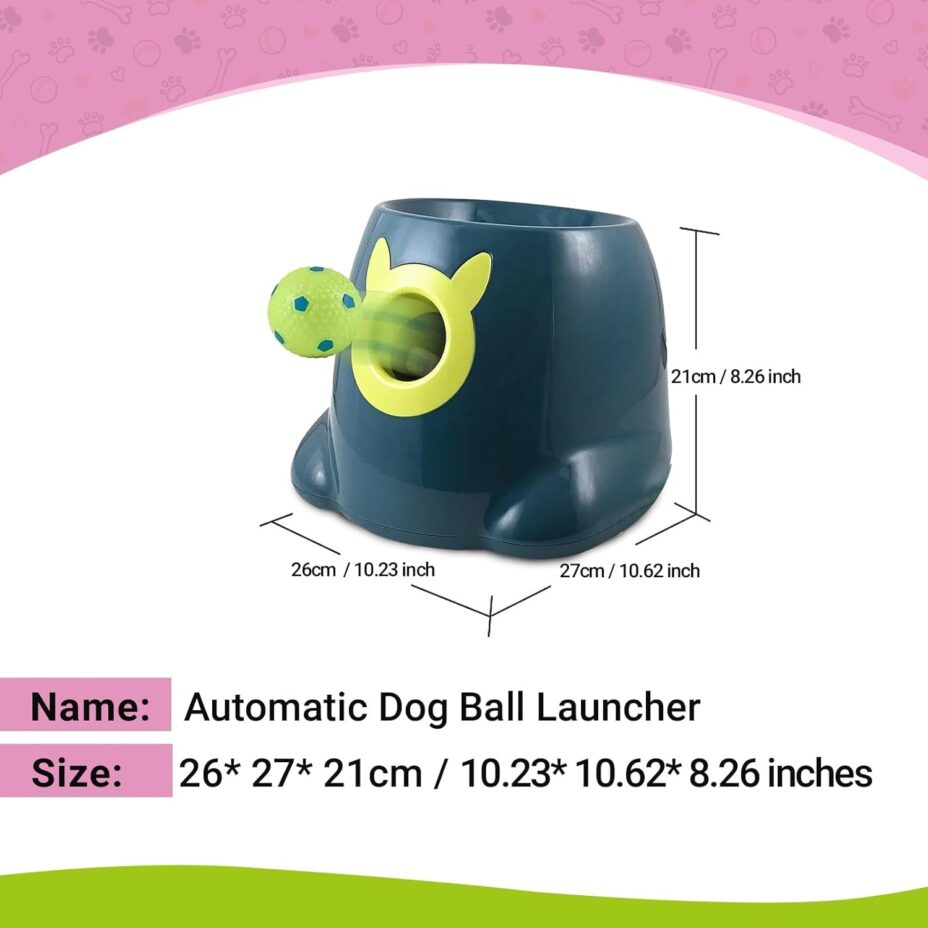 Automatic Dog Ball Launcher with Remote Control - Interactive Fetch Machine Thrower for Small and Medium Sized Dogs with 6 High-Bounce Washable Latex Balls, Training Clicker, and Whistle - Blue