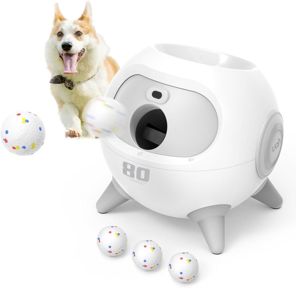 uahpet iRetriever Dog Ball Launcher with 4Pcs Balls, Automatic Obstacle Avoidance Dog Ball Launcher Suitable for Medium Large Dogs