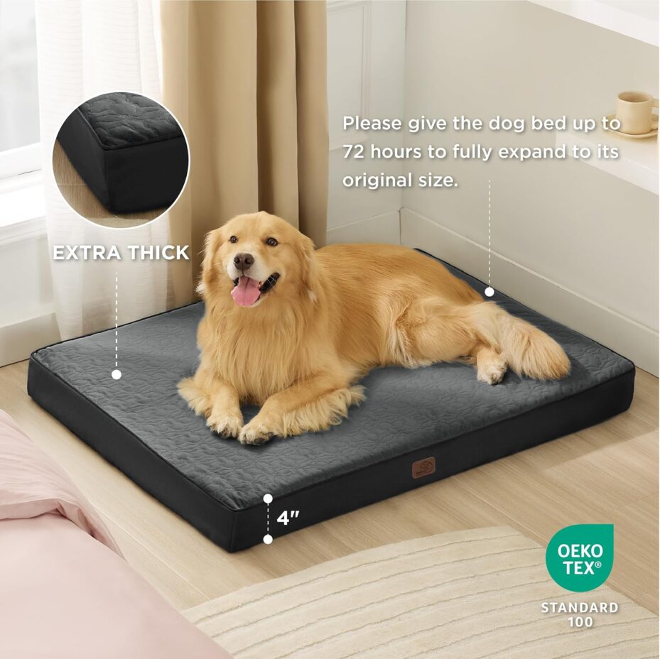 Bedsure Orthopedic Dog Bed for Extra Large Dogs - XL Memory Foam , 2-Layer Thick Pet Bed with Removable Washable Cover and Waterproof Lining (44x32x4 Inches), Grey