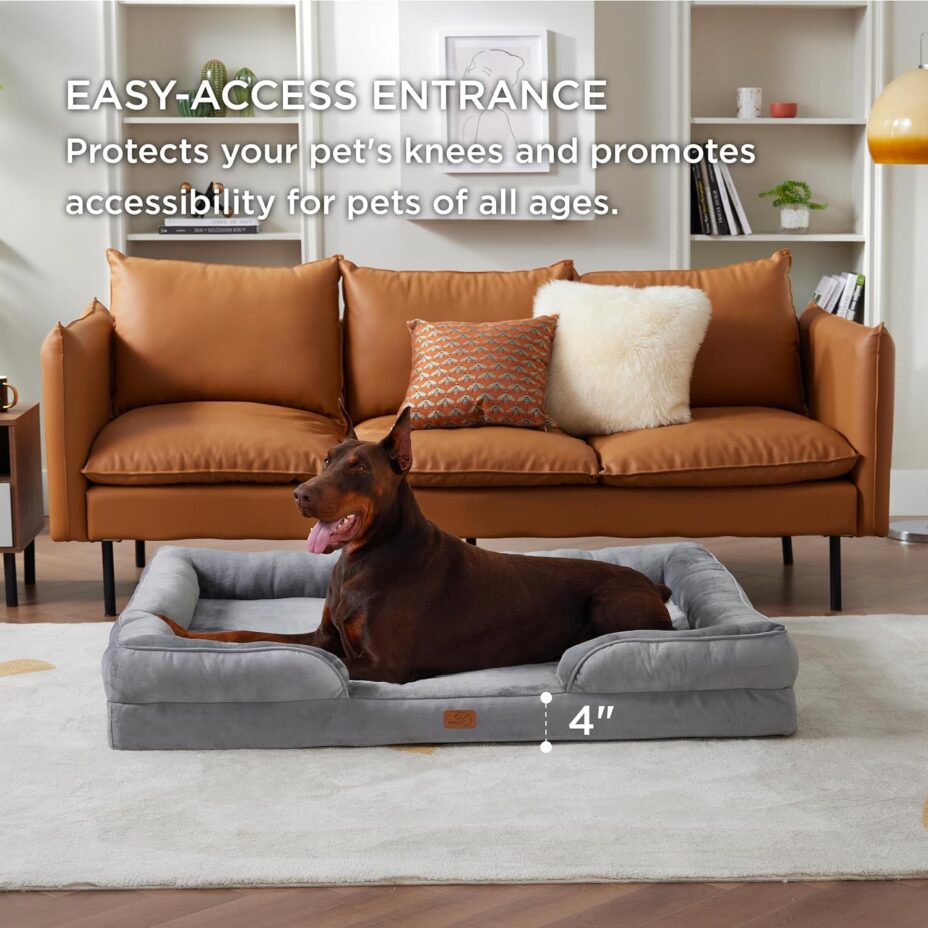 Bedsure Orthopedic Dog Bed for Medium Dogs - Waterproof Dog Sofa Beds Medium, Supportive Foam Pet Couch Bed with Removable Washable Cover, Waterproof Lining and Nonskid Bottom, Grey